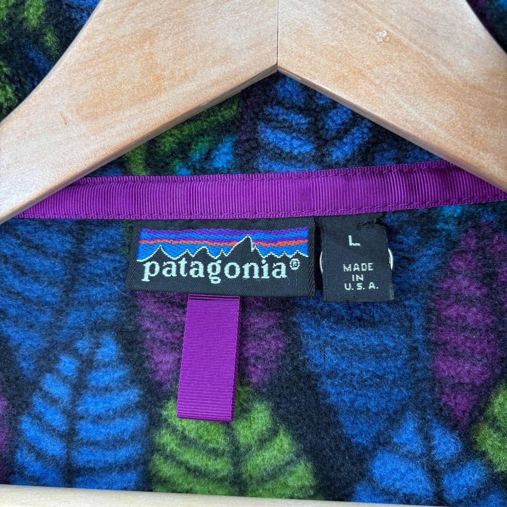 Vintage 90s Patagonia Synchilla Snap T Fleece Pullover L Leaf Print USA Made - Picture 5 of 13